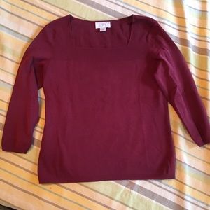 Dark burgundy quarter sleeve silk blend knit top